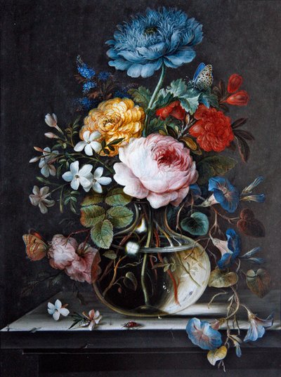 Vaas met bloemen op een richel door Barbara Regina Dietzsch