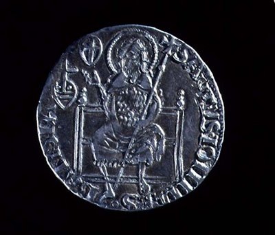 Achterzijde van een grote guelf met afbeelding van St. Johannes de Doper, geslagen in 1376 door Barduccio di Chierichino