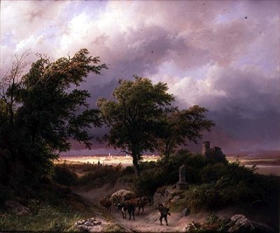Een Bosrijk Landschap met een Ver Uitzicht op Cleve door Barend Cornelis Koekkoek