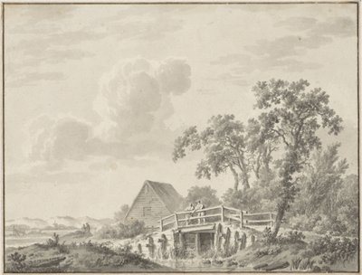 Landschap aan een duinrand met een visser door Barend Cornelis Koekkoek