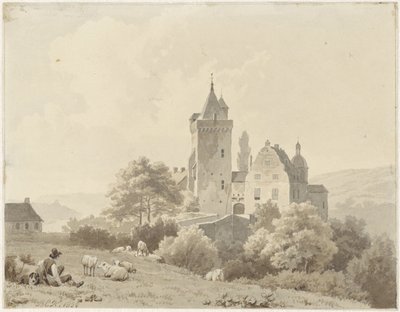 Rustende herder bij Schloss Lansberg door Barend Cornelis Koekkoek