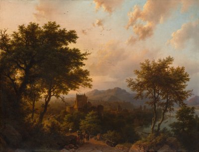 Zonsondergang aan de Rijn door Barend Cornelis Koekkoek