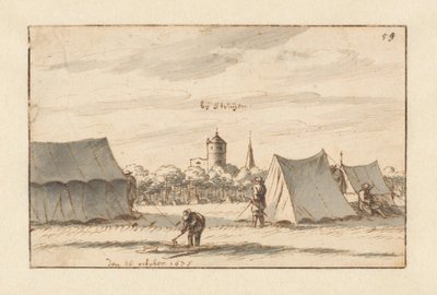 Kampement van het leger van Willem III bij Sint-Truiden, Limburg door Barend Klotz (attributed to)