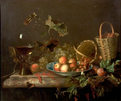 Fruitstuk met Wijnglas, 1692 door Barend or Bernardus van der Meer