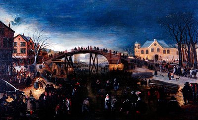 Een Winterlandschap met Figuren die Schaatsen en Spelen, c.1640-50 door Barent (follower of) Avercamp
