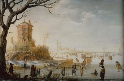 Winterlandschap met schaatsers door Barent Avercamp