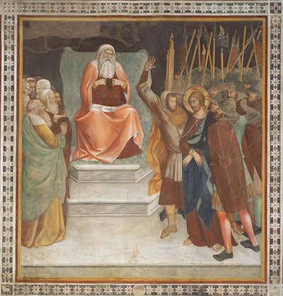 Scène uit het Nieuwe Testament: Jezus voor Kajafas door Barna da Siena