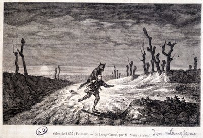 Weerwolf (weerwolf) die een man aanvalt - naar schilderij door Maurice Sand tentoongesteld op de Salon van 1857 door Baron Dudevant Jean Francois Maurice (after) Sand