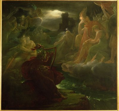 Ossian roept de geesten op aan de oevers van de rivier Lora met het geluid van zijn harp door Baron François Pascal Simon Gérard