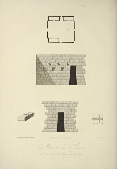 Huis van de Inca in Callo in het Koninkrijk Quito, getekend door Gmelin, gegraveerd door Bouquet, illustratie uit "Vues des Cordillères et Monumens des Peuples Indigènes de l