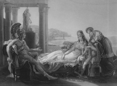 Aeneas en Dido (gravure) door Baron Pierre Narcisse (after) Guerin