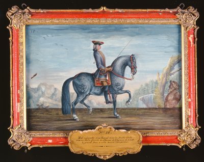 Nr. 15 Mille Fleurs, een paard van de Spaanse Rijschool, dat een draf uitvoert door Baron Reis Eisenberg