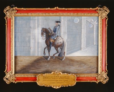 Nr. 20 Een schimmel van de Spaanse Rijschool die de Volte dressuurstap uitvoert door Baron Reis Eisenberg