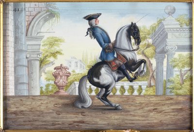 Nr. 41 Een bont paard van de Spaanse Rijschool die de Pesade uitvoert door Baron Reis Eisenberg