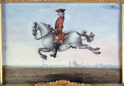 Nr. 51 Een schimmel van de Spaanse Rijschool dat een dressuurbeweging genaamd de Capriole uitvoert door Baron Reis Eisenberg