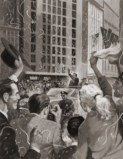 Richard Nixon verkozen tot president van de Verenigde Staten (gouache op papier) door Barrie Linklater