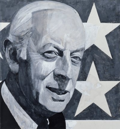Portret van Alistair Cooke, illustratie voor The Listener, 1970s door Barry Fantoni