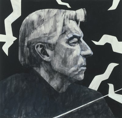 Portret van Herbert von Karajan, illustratie voor The Sunday Times, 1970s door Barry Fantoni