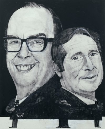 Portret van Morecambe en Wise, illustratie voor The Listener, 1970s door Barry Fantoni