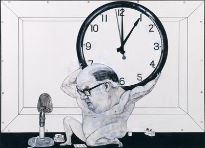 Portret van William Hardcastle, illustratie voor The Radio Times, 1970s door Barry Fantoni