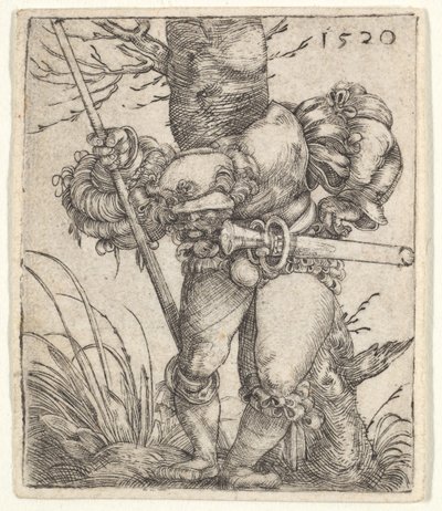 Buigende soldaat leunend tegen een boom, 1520 door Barthel Beham