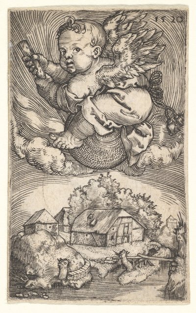 Genius op een globe zwevend in de lucht, midden 17e eeuw door Barthel Beham