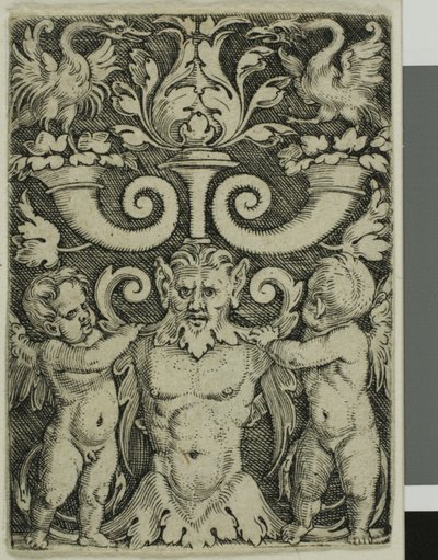 Ornament met een mannelijke half-lengte tussen twee genii door Barthel Beham