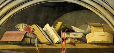 Stilleven met boeken in een nis, 1442-45 door Barthelemy dEyck