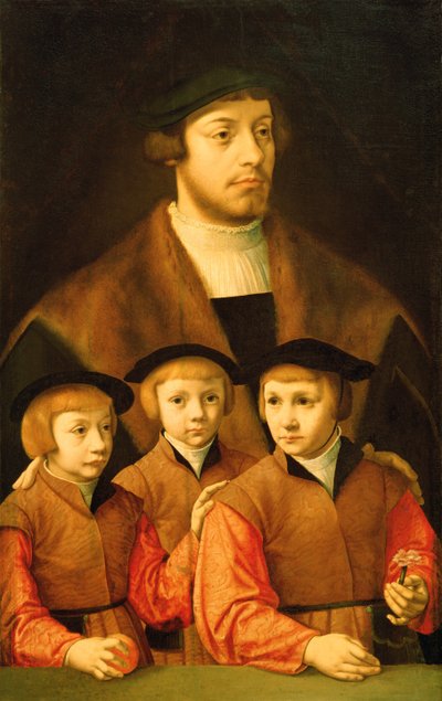 Portret van een man en zijn drie zonen, late jaren 1530-vroege jaren 1540 door Bartholomaeus Bruyn