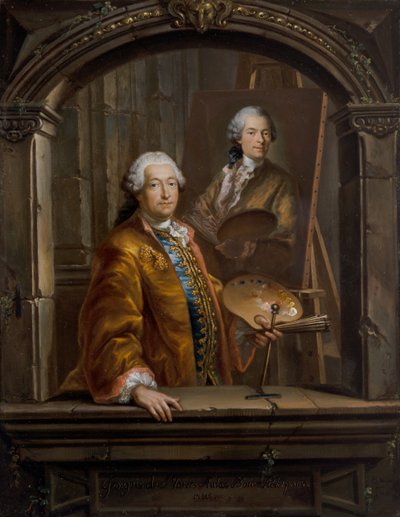 Portret van Georges Desmarées aan zijn ezel schilderend door Bartholomäus Ignaz Weiss