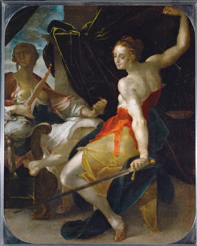 Allegorie van rechtvaardigheid ... door Bartholomaeus Spranger