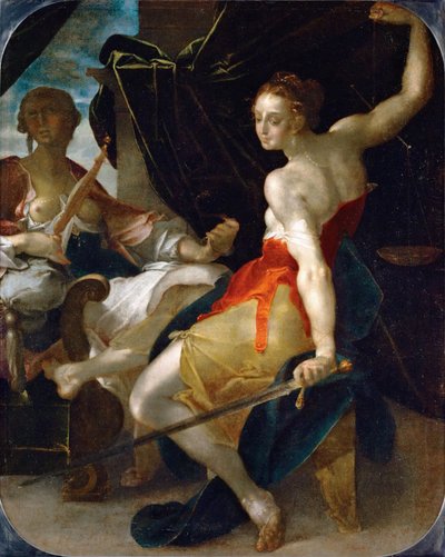 Allegorie van gerechtigheid en voorzichtigheid door Bartholomaeus Spranger