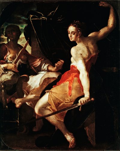 Allegorie van Gerechtigheid en Voorzichtigheid door Bartholomaeus Spranger