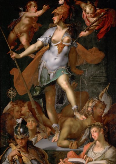Minerva overwint onwetendheid, ca. 1591 door Bartholomaeus Spranger