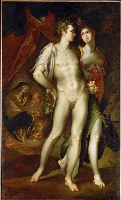 " Sine Cerere et Baccho friget Venus" 1590 (schilderij op doek) door Bartholomaeus Spranger
