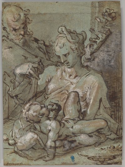 De Heilige Familie met Sint Jozef die de roos vasthoudt door Bartholomaeus Spranger