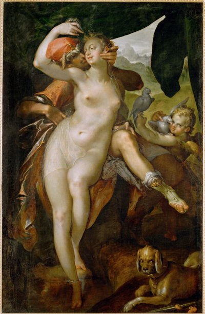 Venus en Adonis, ca.1595 (schilderij op doek) door Bartholomaeus Spranger