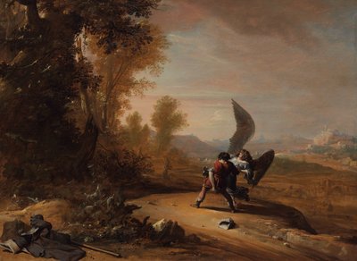 Jakob worstelt met de Engel (Genesis 32:26-31) door Bartholomeus Breenbergh