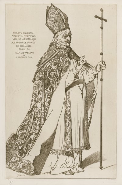 Philippe Rovenius, aartsbisschop van Philipopoli, apostolisch vicaris, in de Verenigde Provincies van Holland, 1648-55. Naar een schilderij van B Breenbergh door Bartholomeus Breenbergh