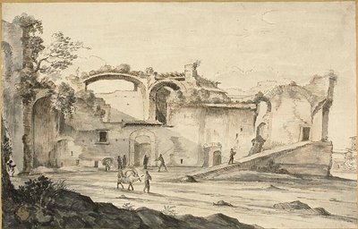 Reizigers voor een ruïne door Bartholomeus Breenbergh