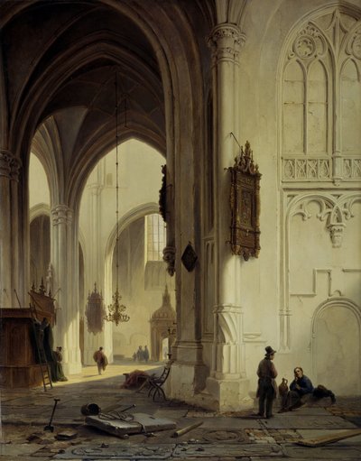 Kerkinterieur door Bartholomeus Johannes van Hove