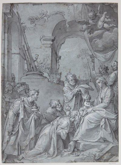 Aanbidding der herders door Bartholomeus Spranger