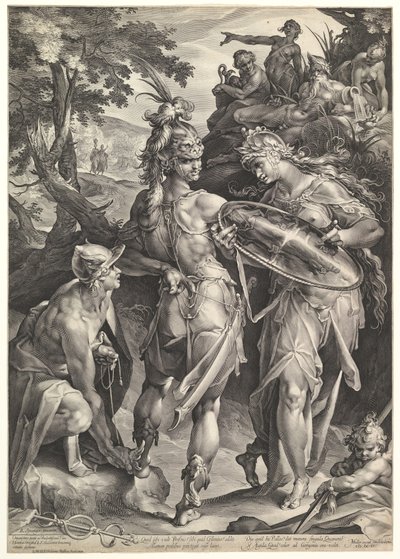 Minerva en Mercurius bewapenen Perseus door Bartholomeus Spranger