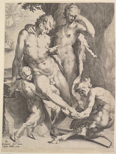 Oreaden Verwijderen een Doorn uit de Voet van een Sater door Bartholomeus Spranger