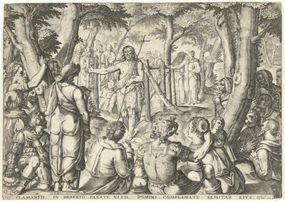 Johannes de Doper predikt voor een groep mensen door Bartholomeus Willemsz. Dolendo