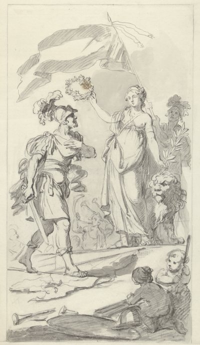 De dappere Bataaf door de Nederlandse Maagd bekroond, 1799 door Bartholomeus Ziesenis