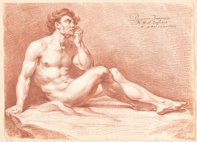 Zittend mannelijk naakt, van opzij gezien door Bartholomeus Ziesenis