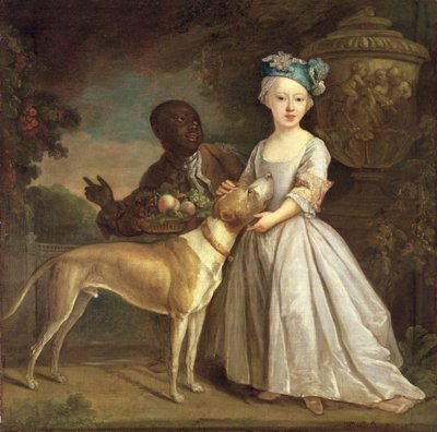 Een jong meisje met een hond en een page door Bartholomew Dandridge