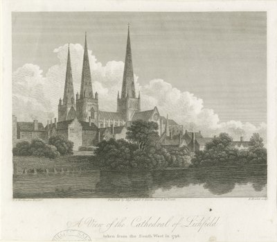 Lichfield Kathedraal - Zuidwestaanzicht door Bartholomew Howlett