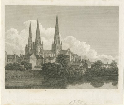 Lichfield Kathedraal - Zuidwestaanzicht door Bartholomew Howlett
